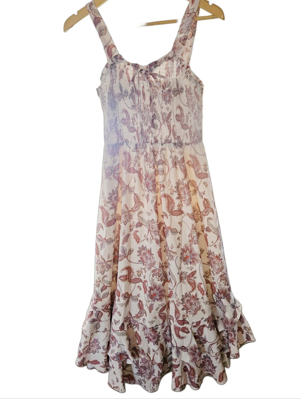 GRACE KARIN Paisley Floral Smocked Maxi Dress Ruffle Hem Boho M - Picture 6 of 10